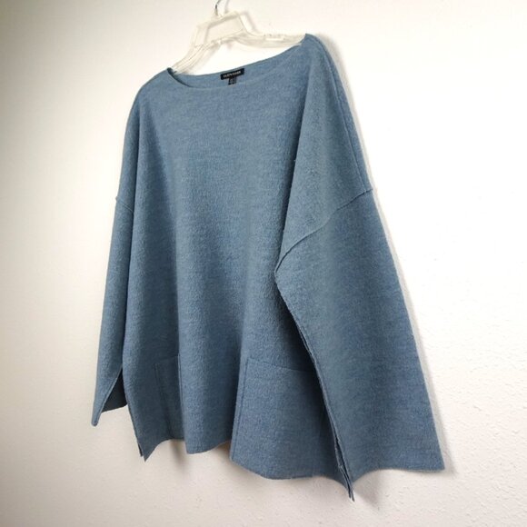 Eileen Fisher Boat Neck Top Women's Plus Size 1X Blue Wool Boxy - Picture 4 of 9